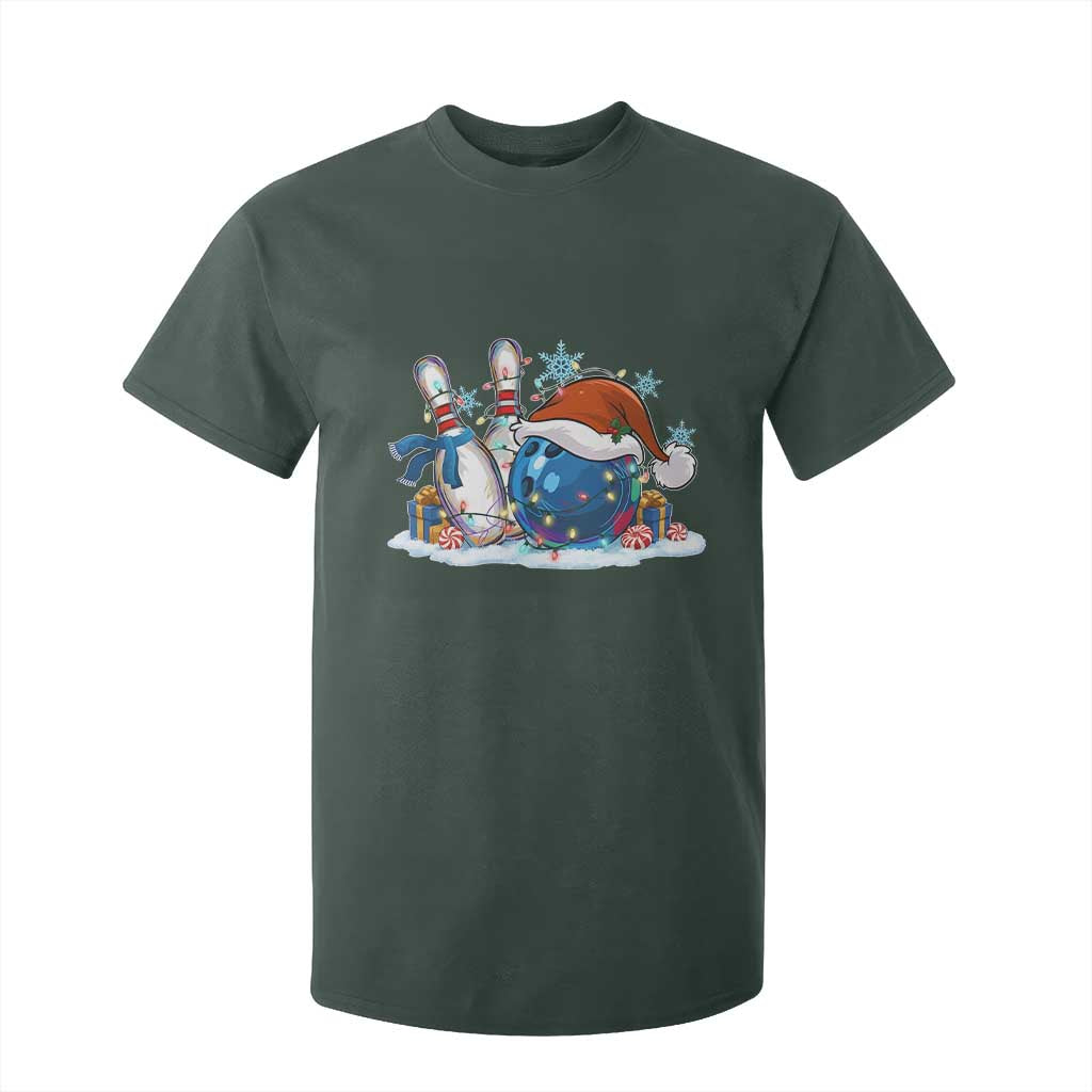 Funny Christmas Bowling Santa Hat Xmas Bowler T Shirt For Kid TS11 Dark Forest Green Print Your Wear