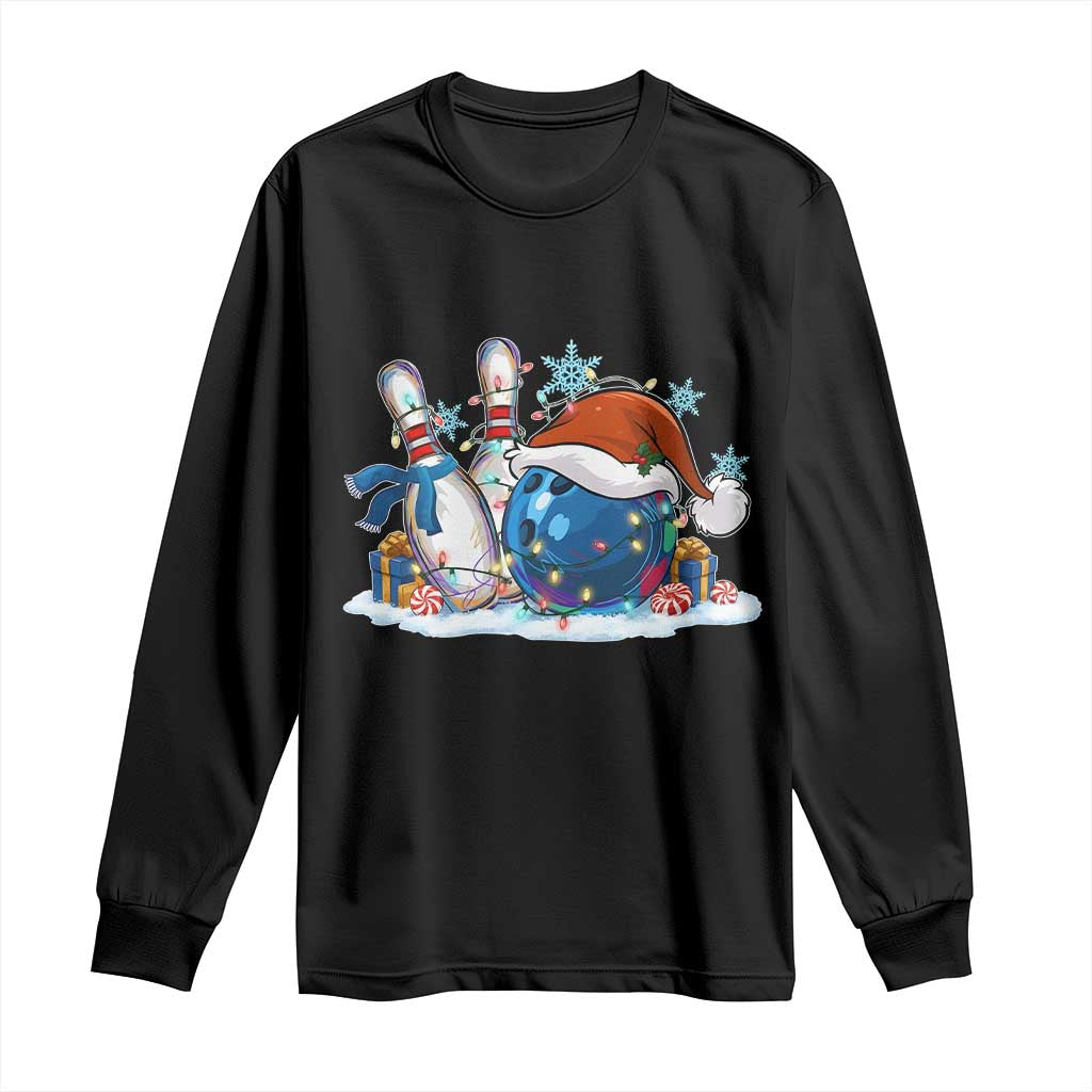 Funny Christmas Bowling Santa Hat Xmas Bowler Long Sleeve Shirt TS11 Black Print Your Wear