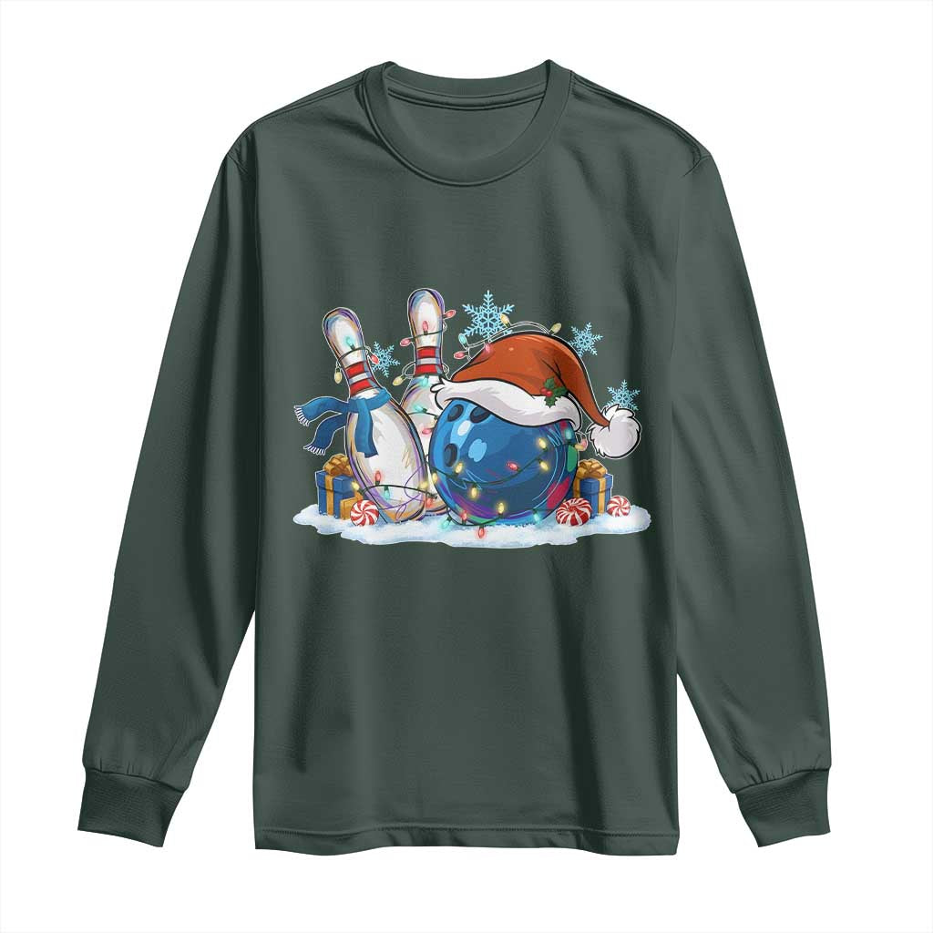 Funny Christmas Bowling Santa Hat Xmas Bowler Long Sleeve Shirt TS11 Dark Forest Green Print Your Wear