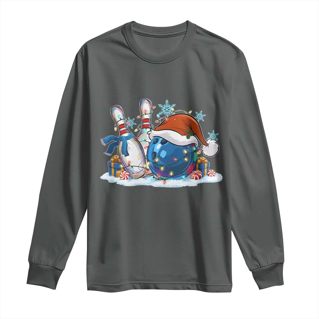 Funny Christmas Bowling Santa Hat Xmas Bowler Long Sleeve Shirt TS11 Dark Heather Print Your Wear