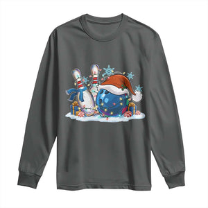 Funny Christmas Bowling Santa Hat Xmas Bowler Long Sleeve Shirt TS11 Dark Heather Print Your Wear