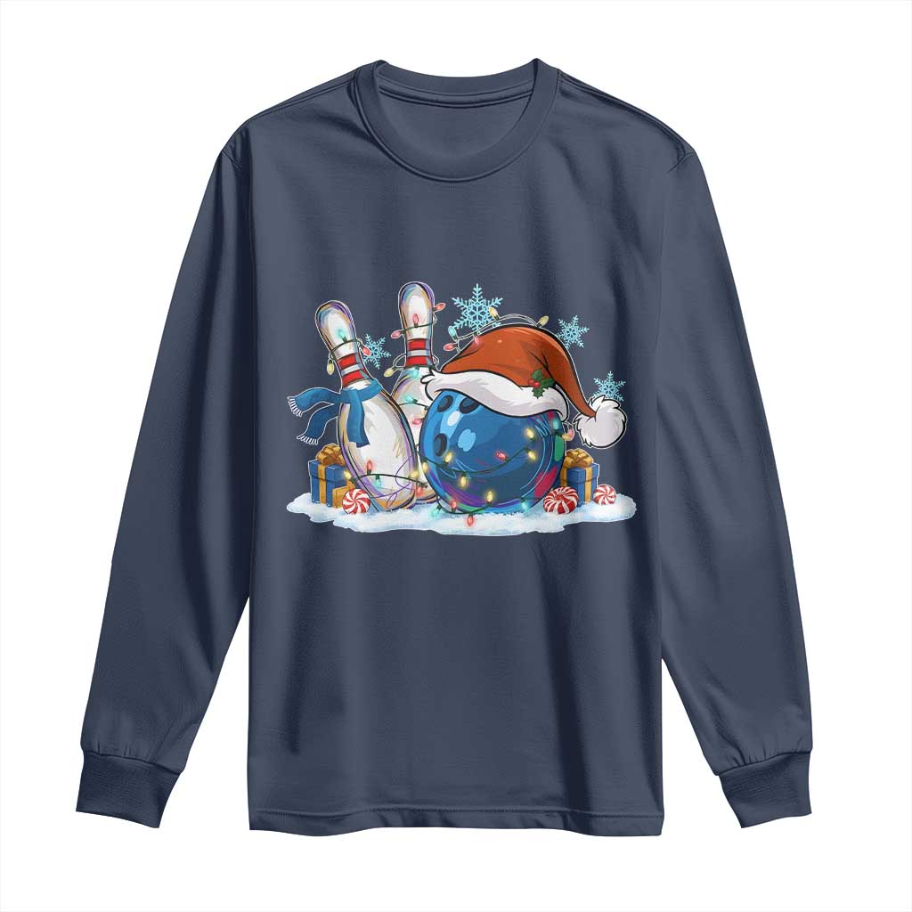 Funny Christmas Bowling Santa Hat Xmas Bowler Long Sleeve Shirt TS11 Navy Print Your Wear