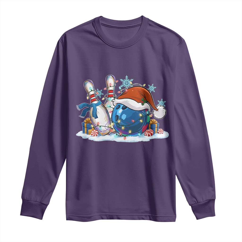 Funny Christmas Bowling Santa Hat Xmas Bowler Long Sleeve Shirt TS11 Purple Print Your Wear