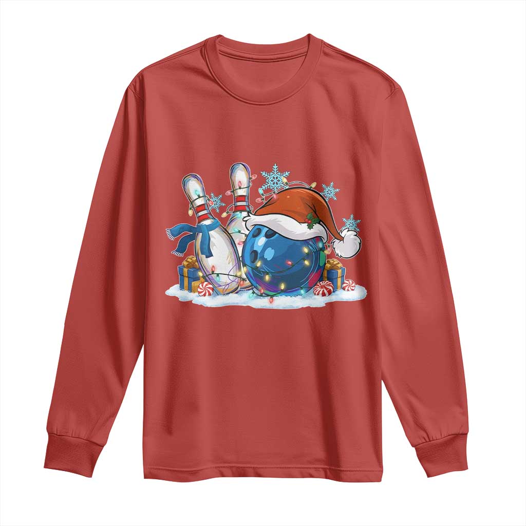 Funny Christmas Bowling Santa Hat Xmas Bowler Long Sleeve Shirt TS11 Red Print Your Wear