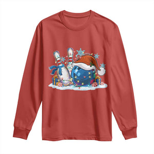 Funny Christmas Bowling Santa Hat Xmas Bowler Long Sleeve Shirt TS11 Red Print Your Wear