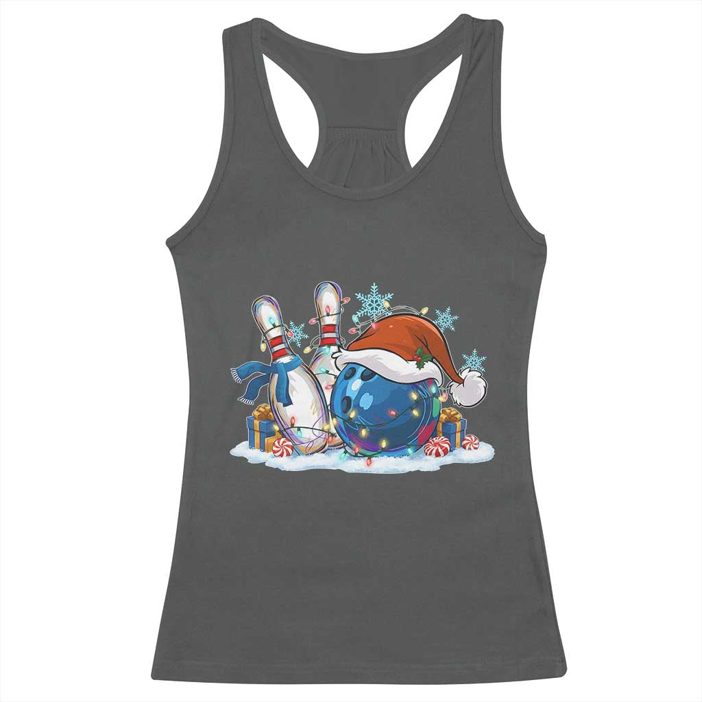 Funny Christmas Bowling Santa Hat Xmas Bowler Racerback Tank Top TS11 Dark Heather Print Your Wear