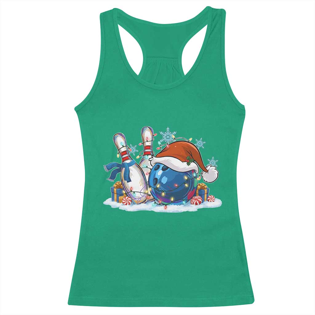 Funny Christmas Bowling Santa Hat Xmas Bowler Racerback Tank Top - Print Your Wear