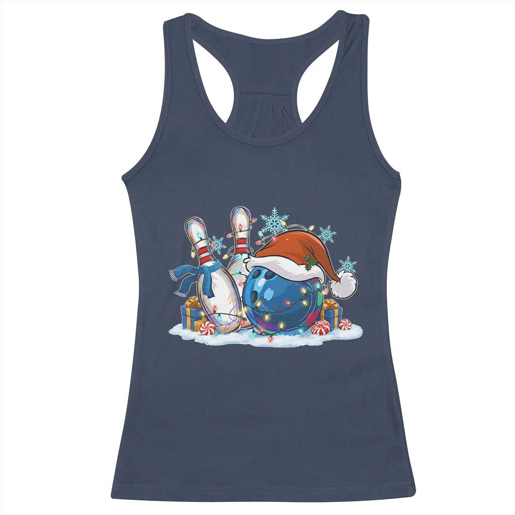 Funny Christmas Bowling Santa Hat Xmas Bowler Racerback Tank Top TS11 Navy Print Your Wear