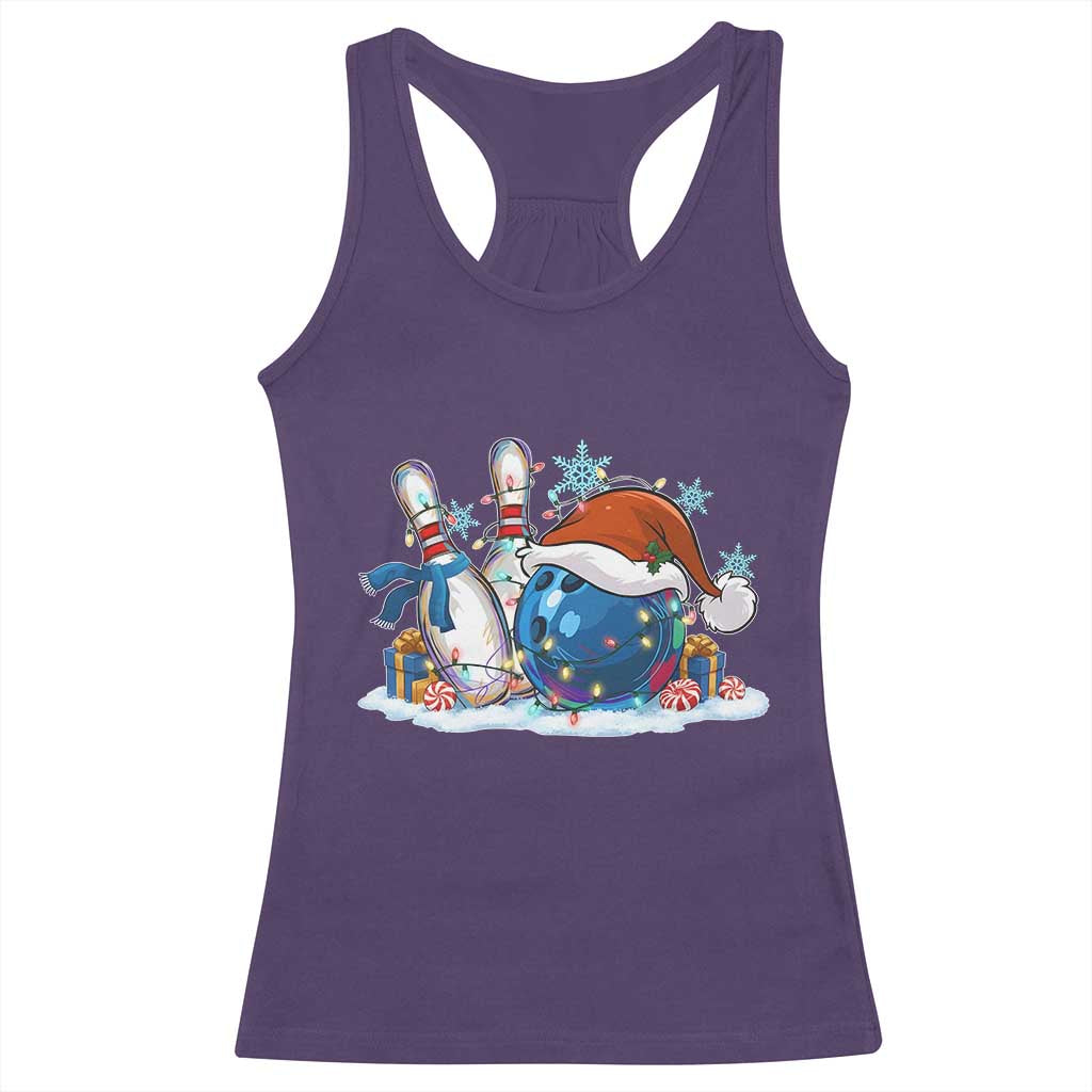 Funny Christmas Bowling Santa Hat Xmas Bowler Racerback Tank Top - Print Your Wear