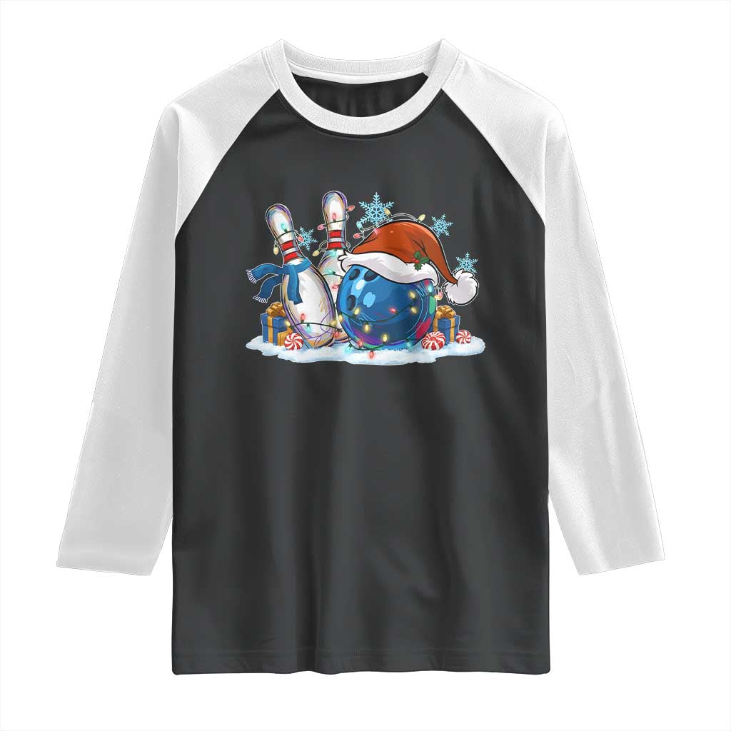 Funny Christmas Bowling Santa Hat Xmas Bowler Raglan Shirt TS11 Black White Print Your Wear