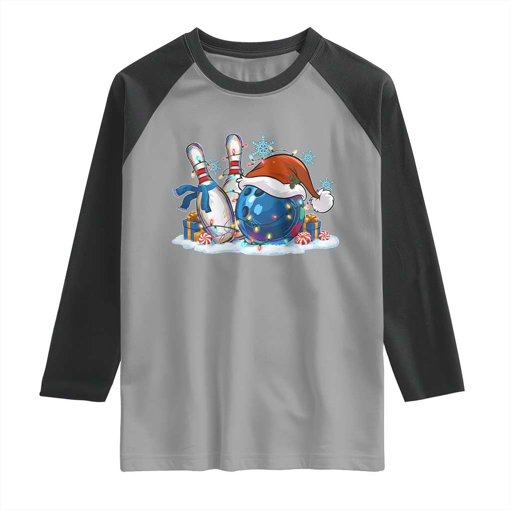 Funny Christmas Bowling Santa Hat Xmas Bowler Raglan Shirt TS11 Sport Gray Black Print Your Wear