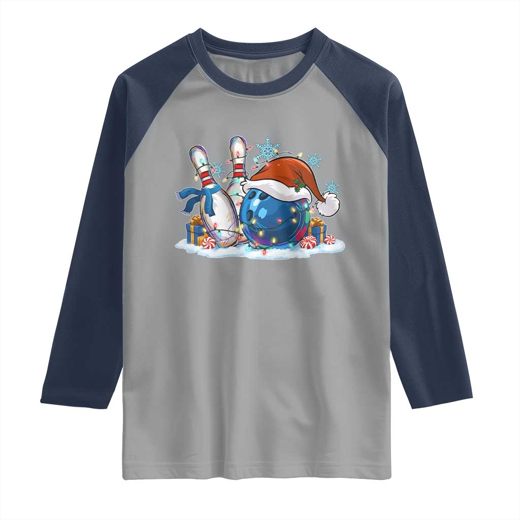 Funny Christmas Bowling Santa Hat Xmas Bowler Raglan Shirt TS11 Sport Gray Navy Print Your Wear