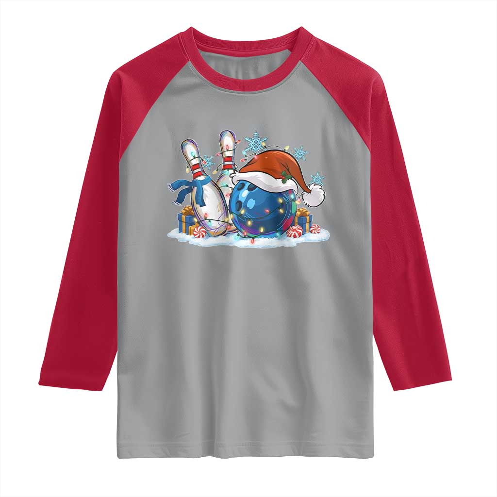 Funny Christmas Bowling Santa Hat Xmas Bowler Raglan Shirt TS11 Sport Gray Red Print Your Wear