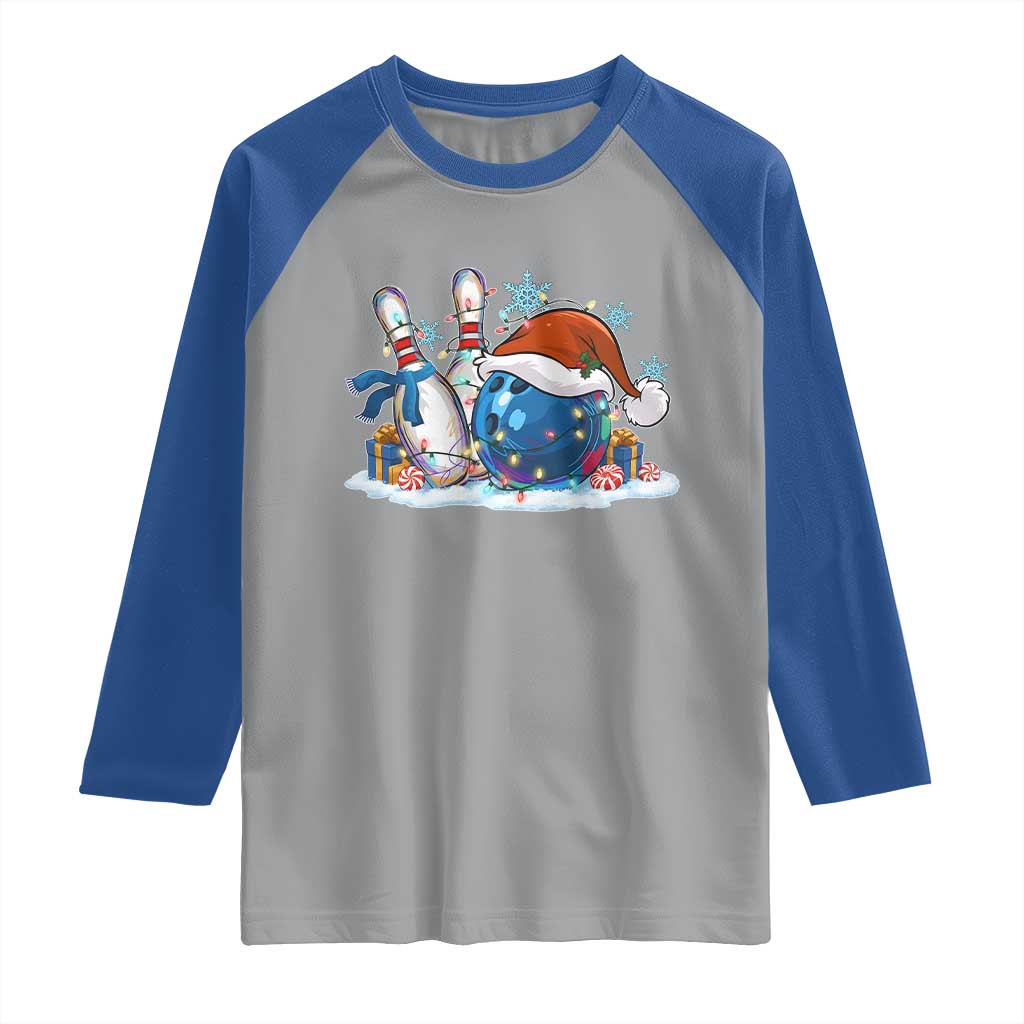 Funny Christmas Bowling Santa Hat Xmas Bowler Raglan Shirt TS11 Sport Gray Royal Print Your Wear
