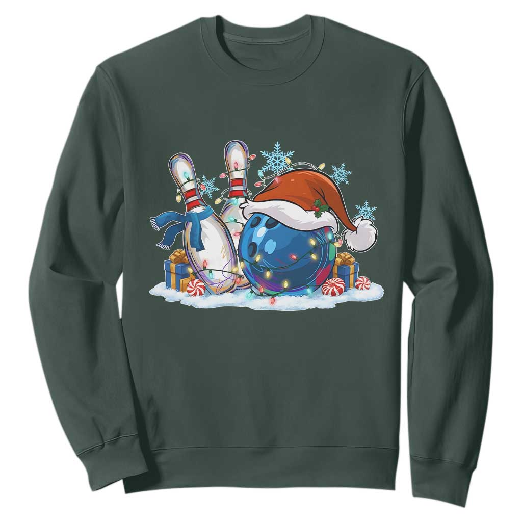 Funny Christmas Bowling Santa Hat Xmas Bowler Sweatshirt TS11 Dark Forest Green Print Your Wear