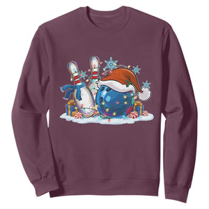 Funny Christmas Bowling Santa Hat Xmas Bowler Sweatshirt TS11 Maroon Print Your Wear