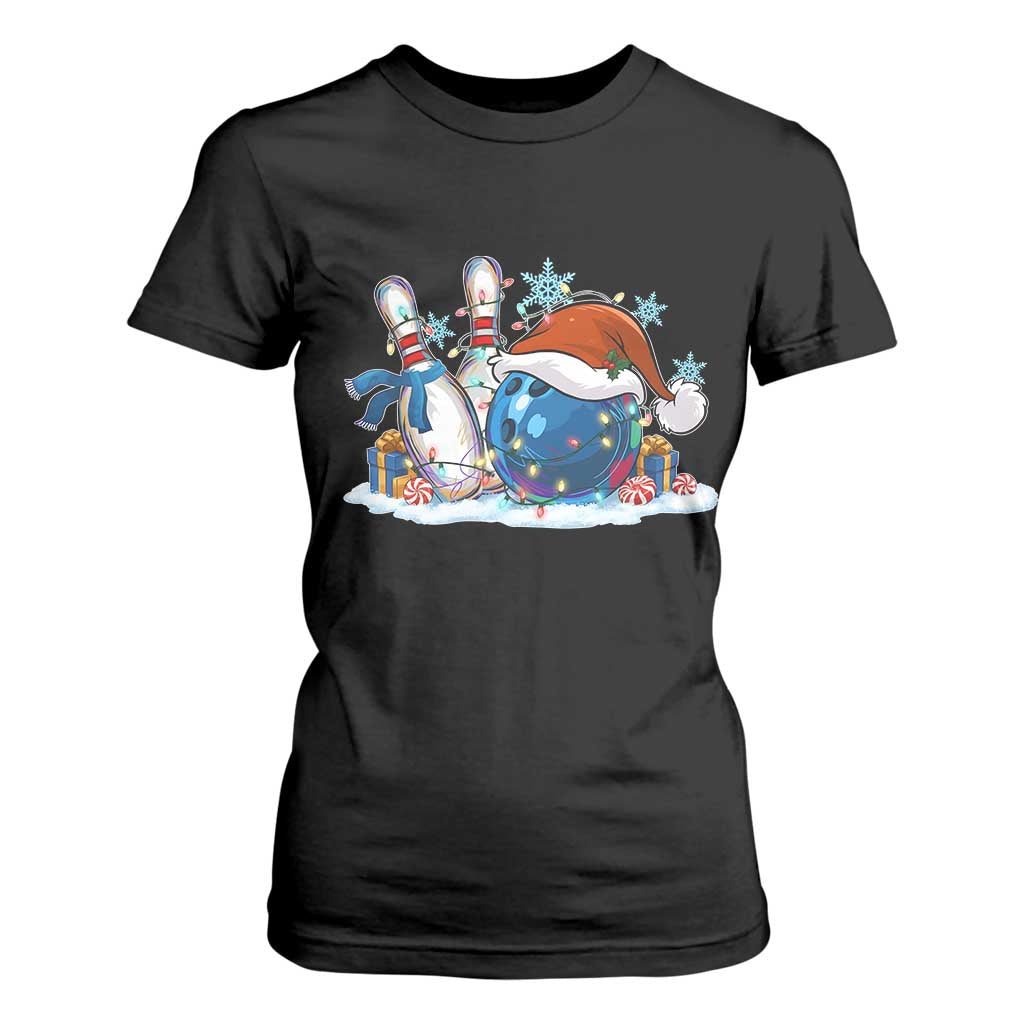 Funny Christmas Bowling Santa Hat Xmas Bowler T Shirt For Women TS11 Black Print Your Wear