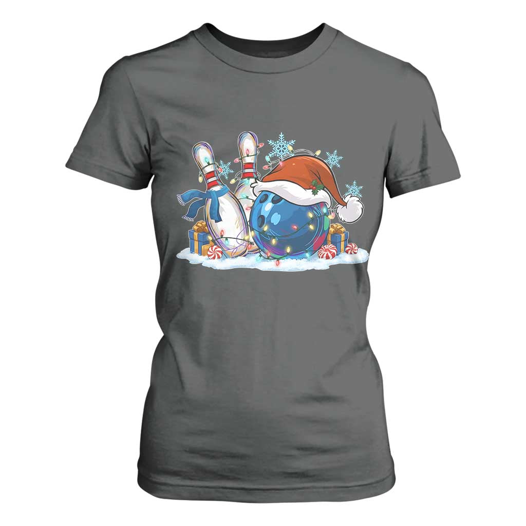 Funny Christmas Bowling Santa Hat Xmas Bowler T Shirt For Women TS11 Dark Heather Print Your Wear