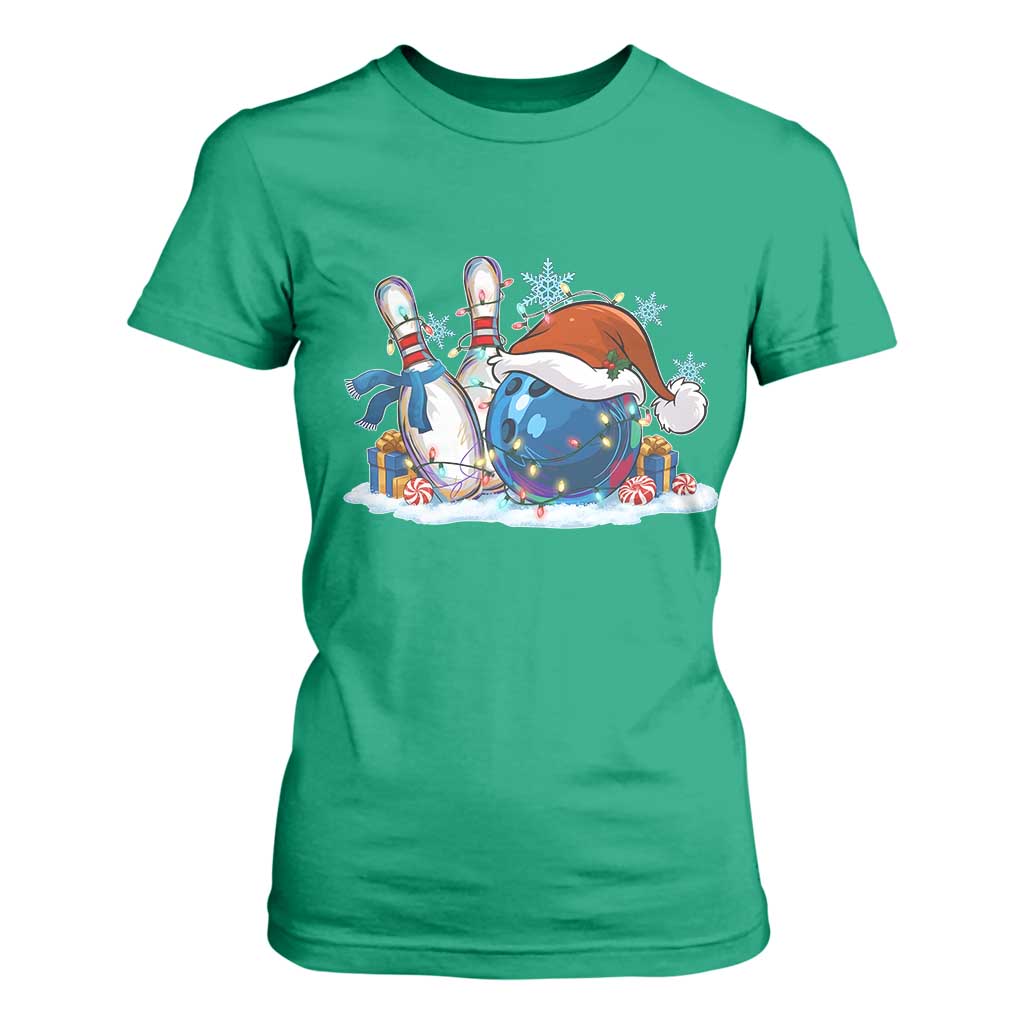 Funny Christmas Bowling Santa Hat Xmas Bowler T Shirt For Women TS11 Irish Green Print Your Wear