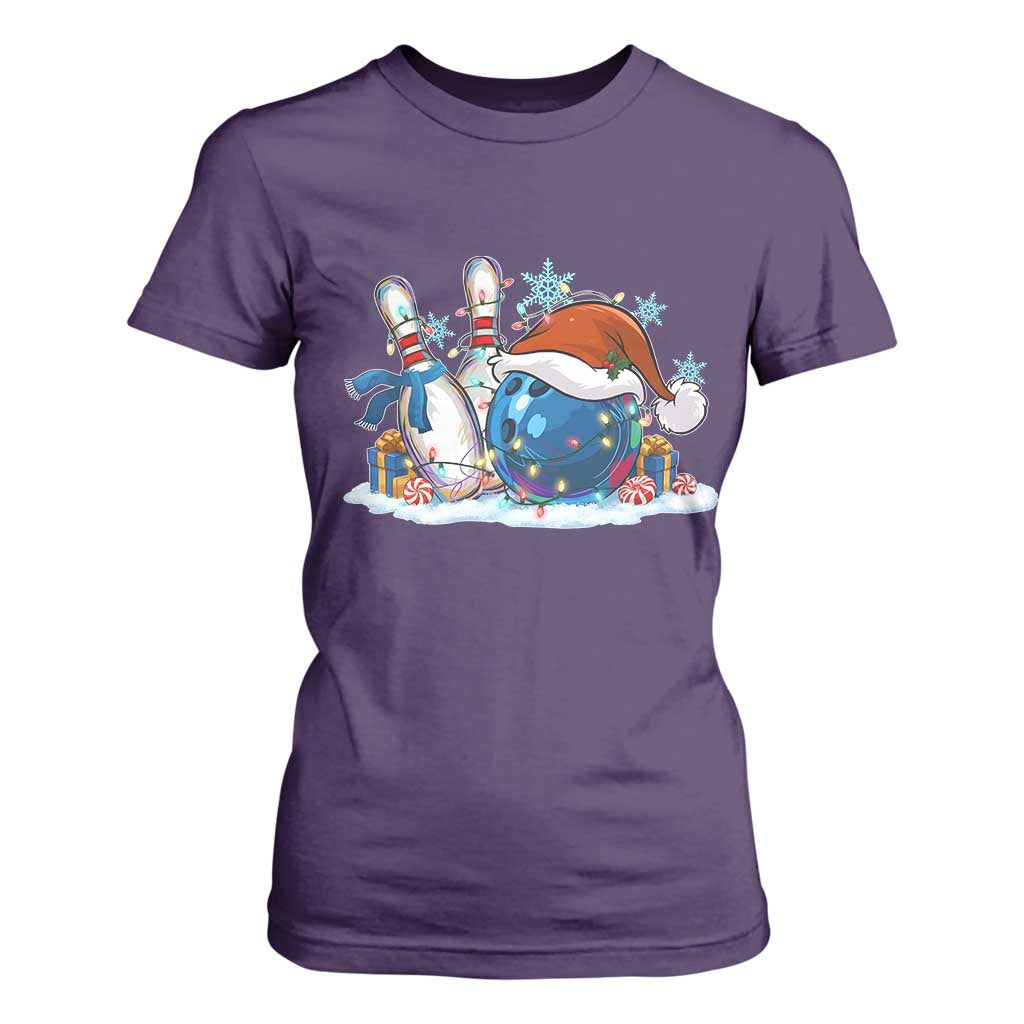 Funny Christmas Bowling Santa Hat Xmas Bowler T Shirt For Women TS11 Purple Print Your Wear