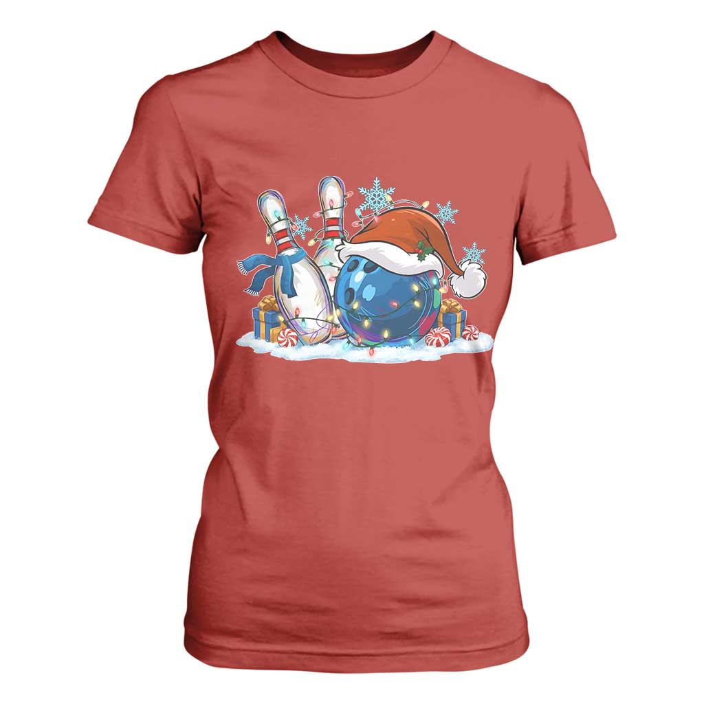 Funny Christmas Bowling Santa Hat Xmas Bowler T Shirt For Women TS11 Red Print Your Wear
