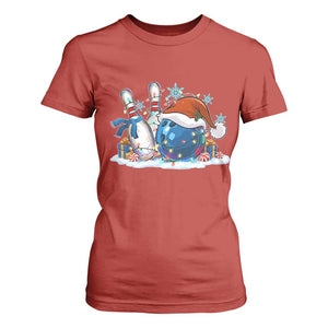 Funny Christmas Bowling Santa Hat Xmas Bowler T Shirt For Women TS11 Red Print Your Wear