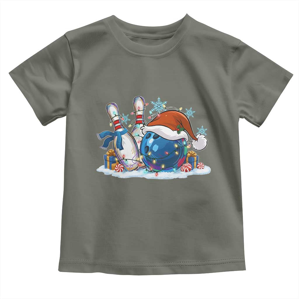 Funny Christmas Bowling Santa Hat Xmas Bowler Toddler T Shirt TS11 Military Green Print Your Wear