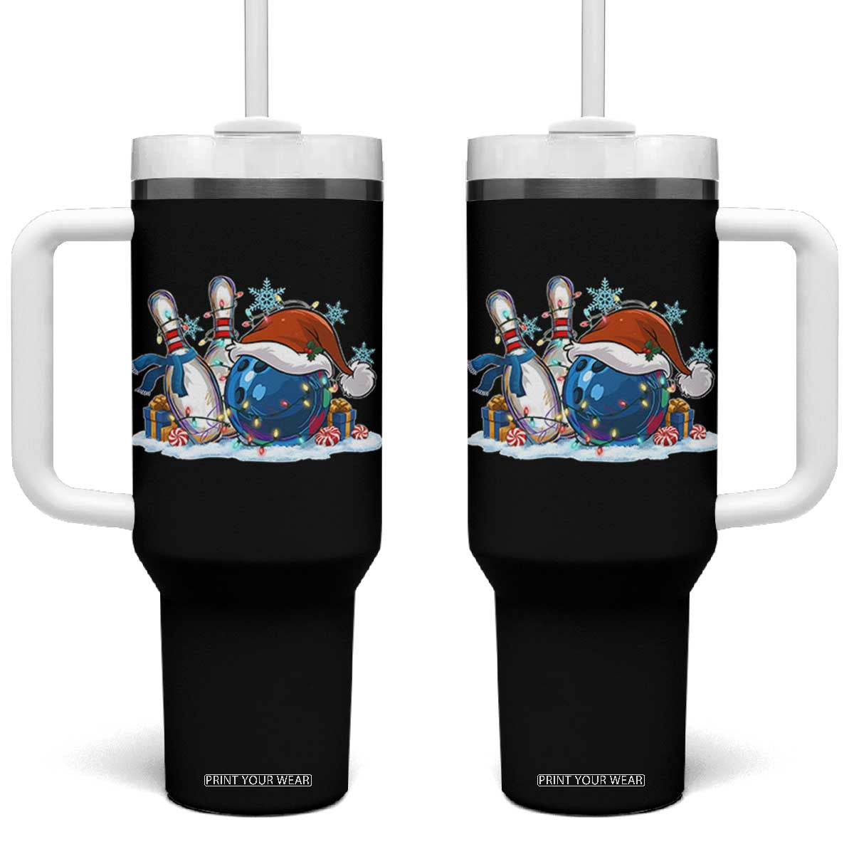 Funny Christmas Bowling Santa Hat Xmas Bowler Tumbler With Handle TS11 One Size: 40 oz Black Print Your Wear