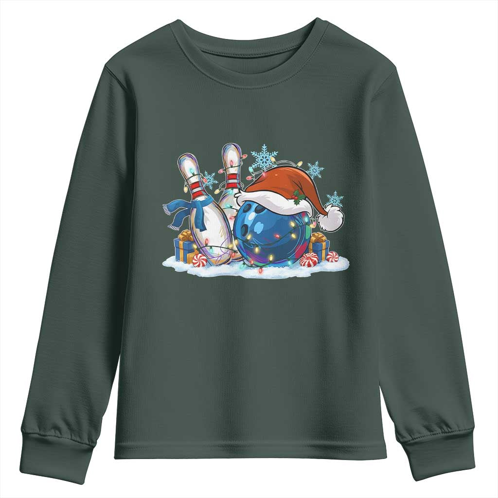 Funny Christmas Bowling Santa Hat Xmas Bowler Youth Sweatshirt TS11 Dark Forest Green Print Your Wear
