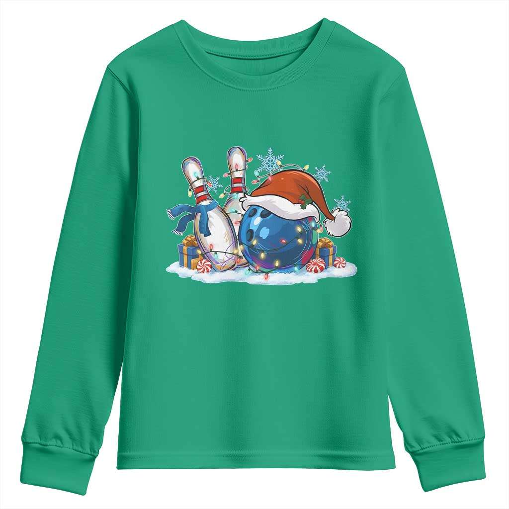 Funny Christmas Bowling Santa Hat Xmas Bowler Youth Sweatshirt TS11 Irish Green Print Your Wear