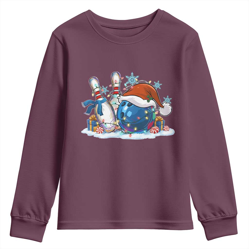 Funny Christmas Bowling Santa Hat Xmas Bowler Youth Sweatshirt TS11 Maroon Print Your Wear