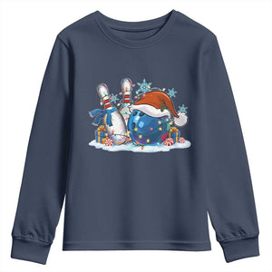 Funny Christmas Bowling Santa Hat Xmas Bowler Youth Sweatshirt TS11 Navy Print Your Wear