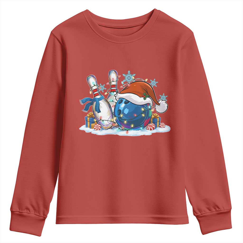 Funny Christmas Bowling Santa Hat Xmas Bowler Youth Sweatshirt TS11 Red Print Your Wear