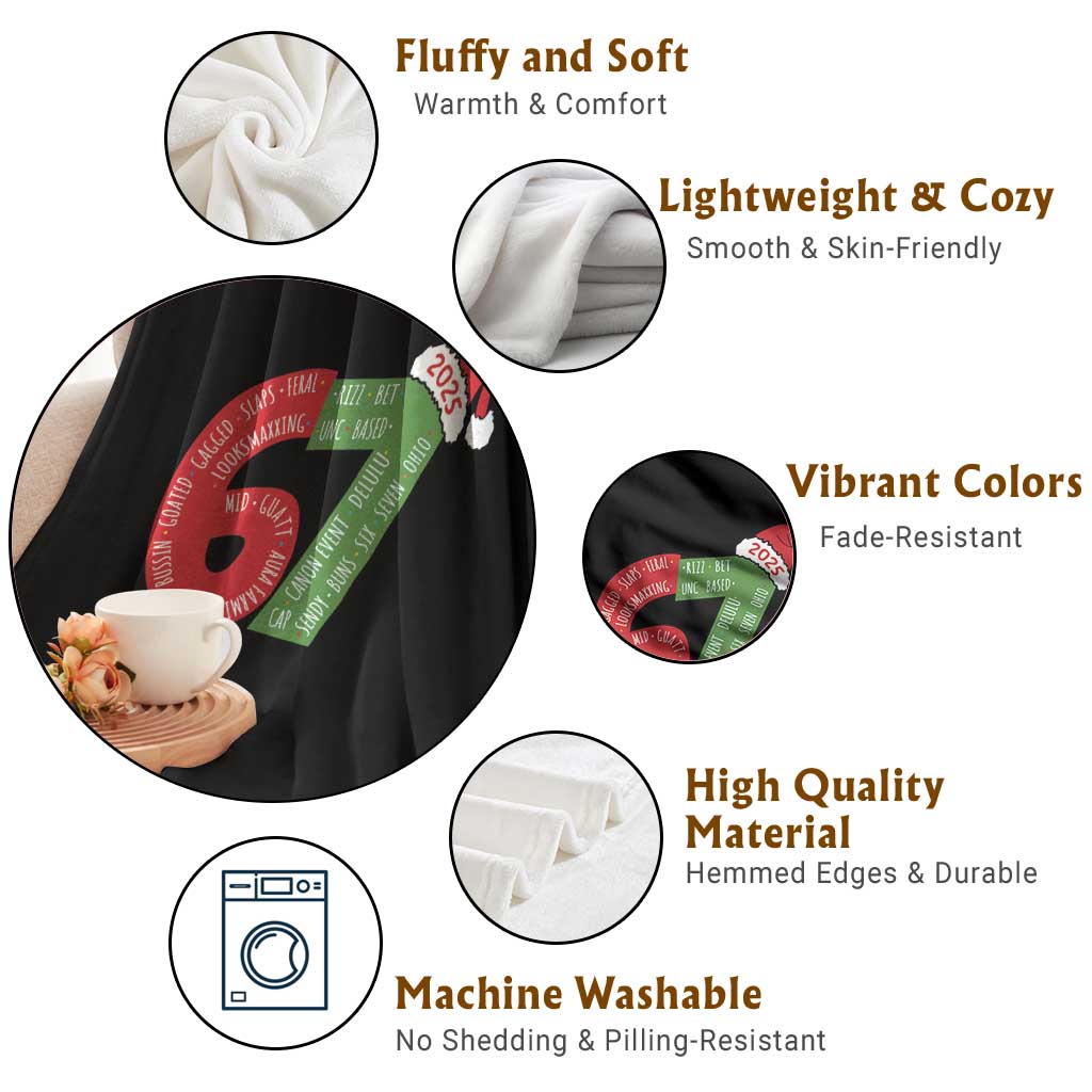 Funny 67 Christmas Throw Blanket Rizz Aura Farming Bussin Six Seven Meme Gen Alpha TS11 Print Your Wear