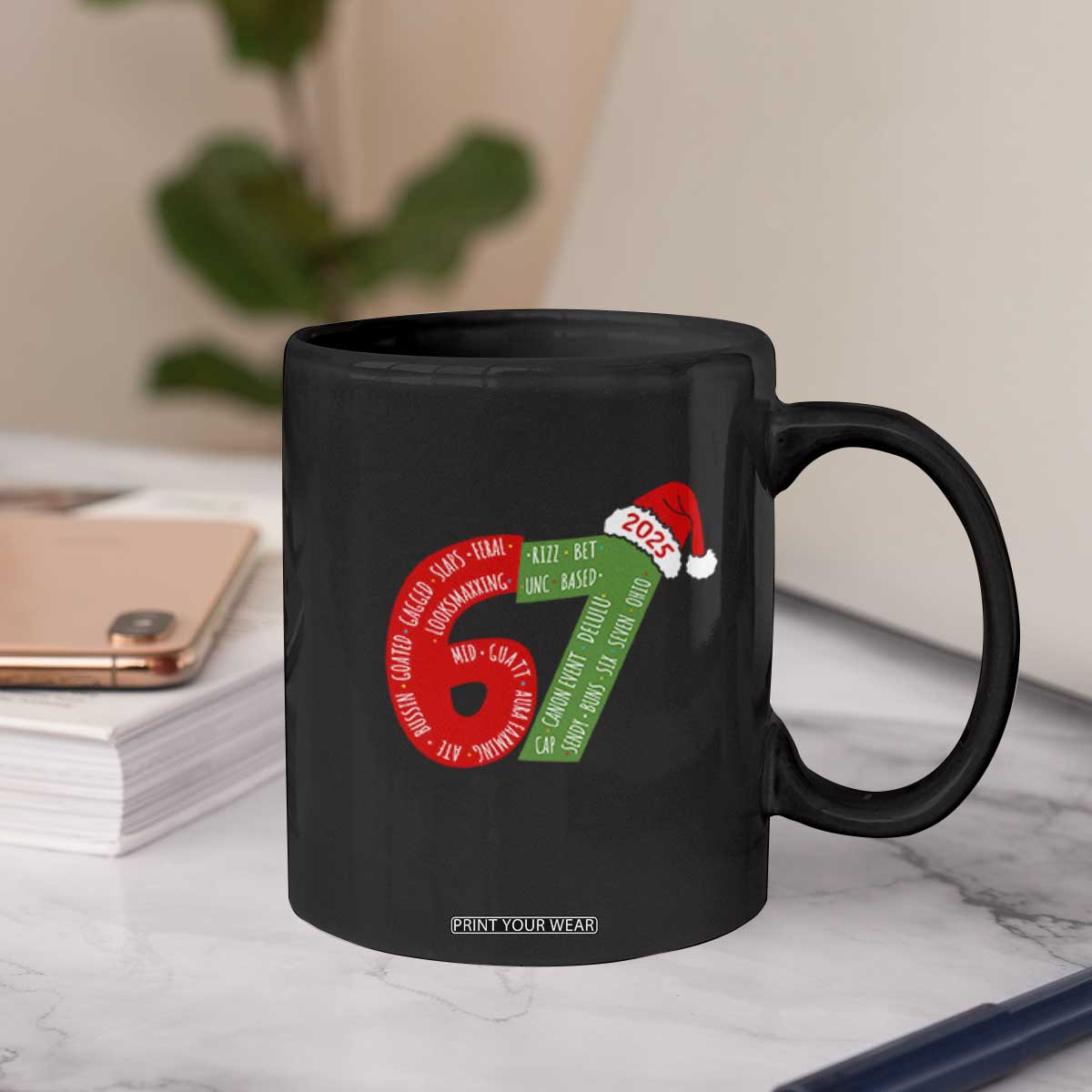 Funny 67 Christmas Coffee Mug Rizz Aura Farming Bussin Six Seven Meme Gen Alpha TS11 Print Your Wear