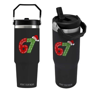 Funny 67 Christmas Flip Straw Tumbler Rizz Aura Farming Bussin Six Seven Meme Gen Alpha TS11 One Size: 30 oz Black Print Your Wear