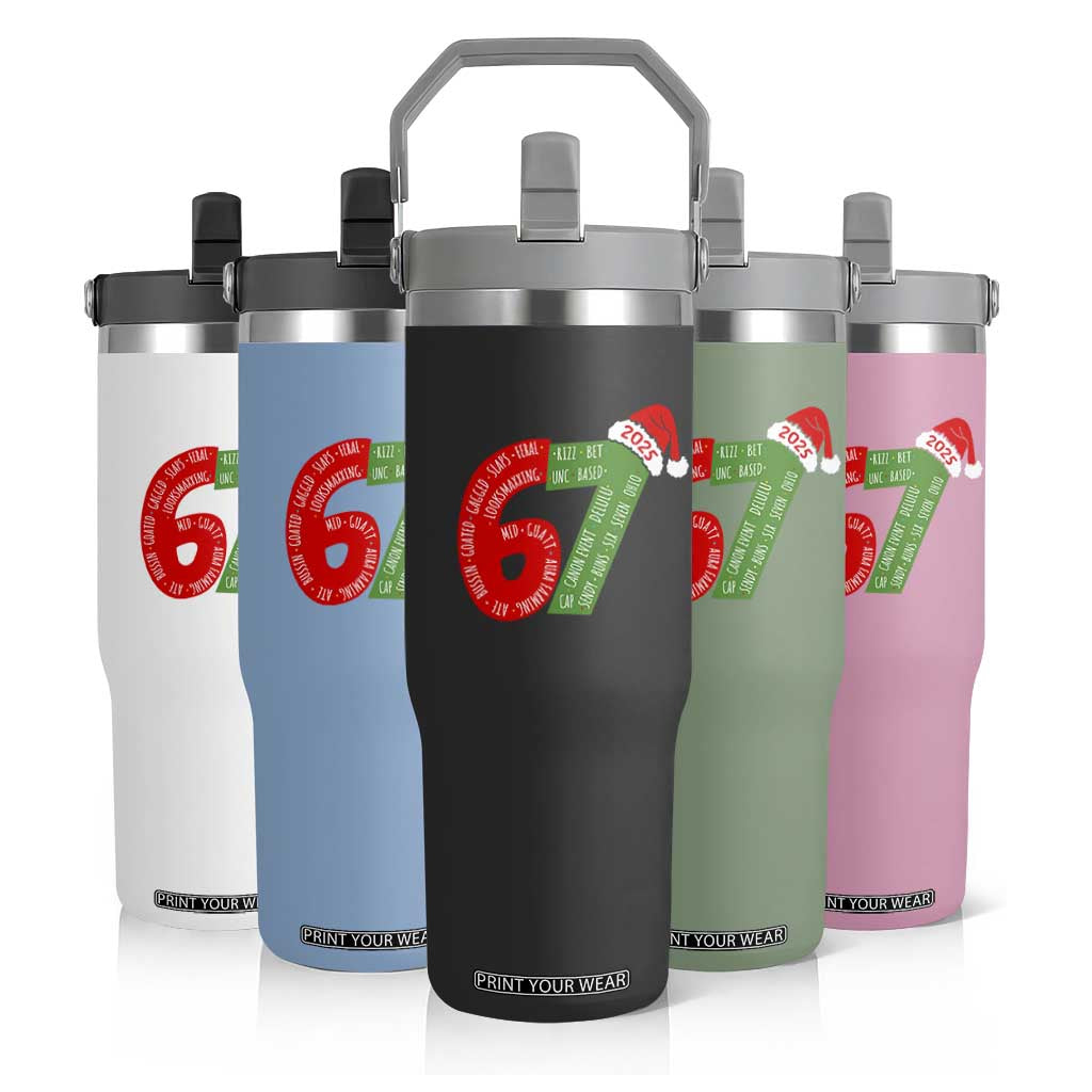 Funny 67 Christmas Flip Straw Tumbler Rizz Aura Farming Bussin Six Seven Meme Gen Alpha TS11 Print Your Wear