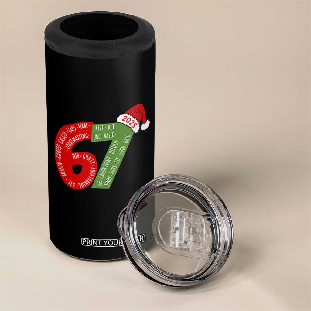 Funny 67 Christmas 4 in 1 Can Cooler Tumbler Rizz Aura Farming Bussin Six Seven Meme Gen Alpha TS11 Print Your Wear