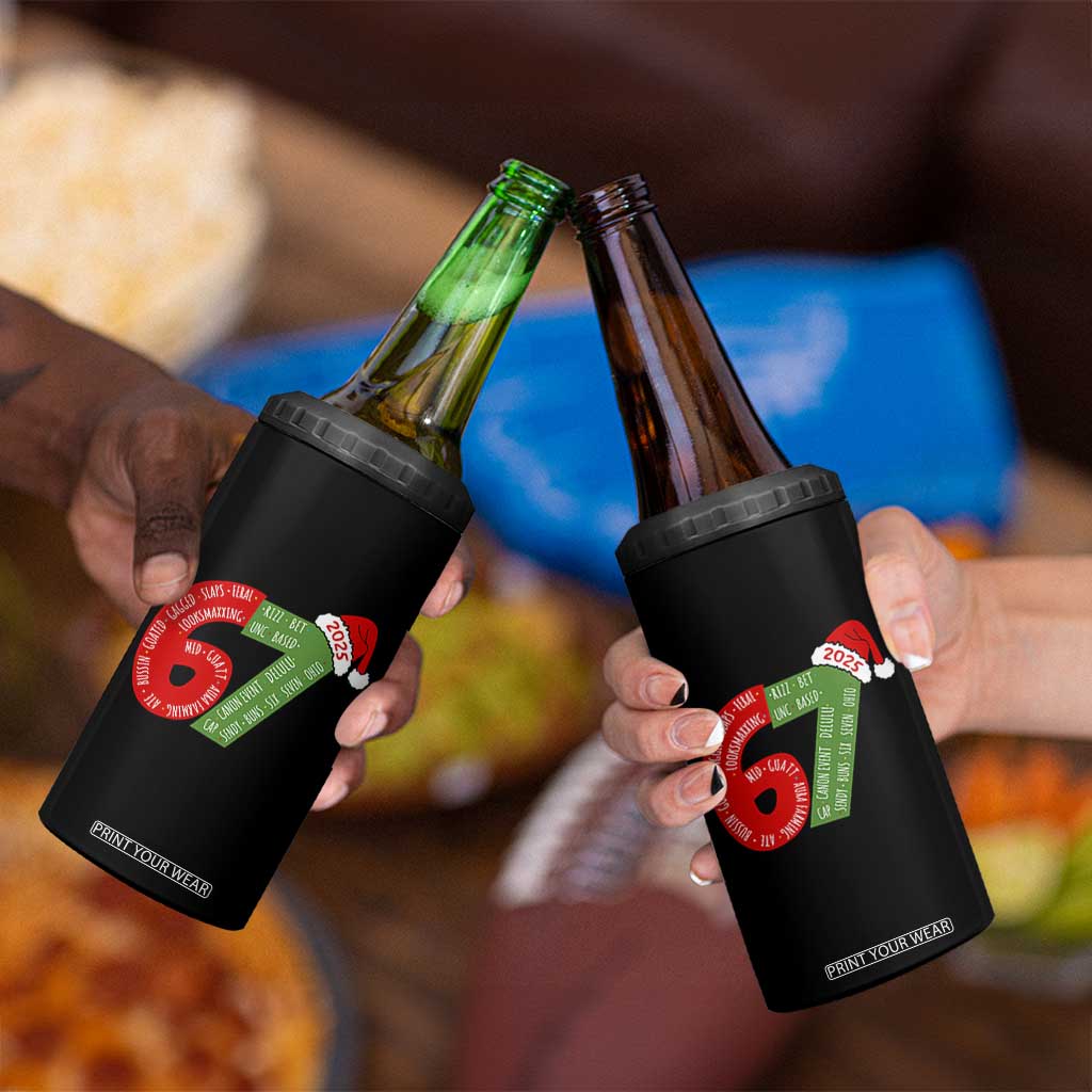 Funny 67 Christmas 4 in 1 Can Cooler Tumbler Rizz Aura Farming Bussin Six Seven Meme Gen Alpha TS11 Print Your Wear