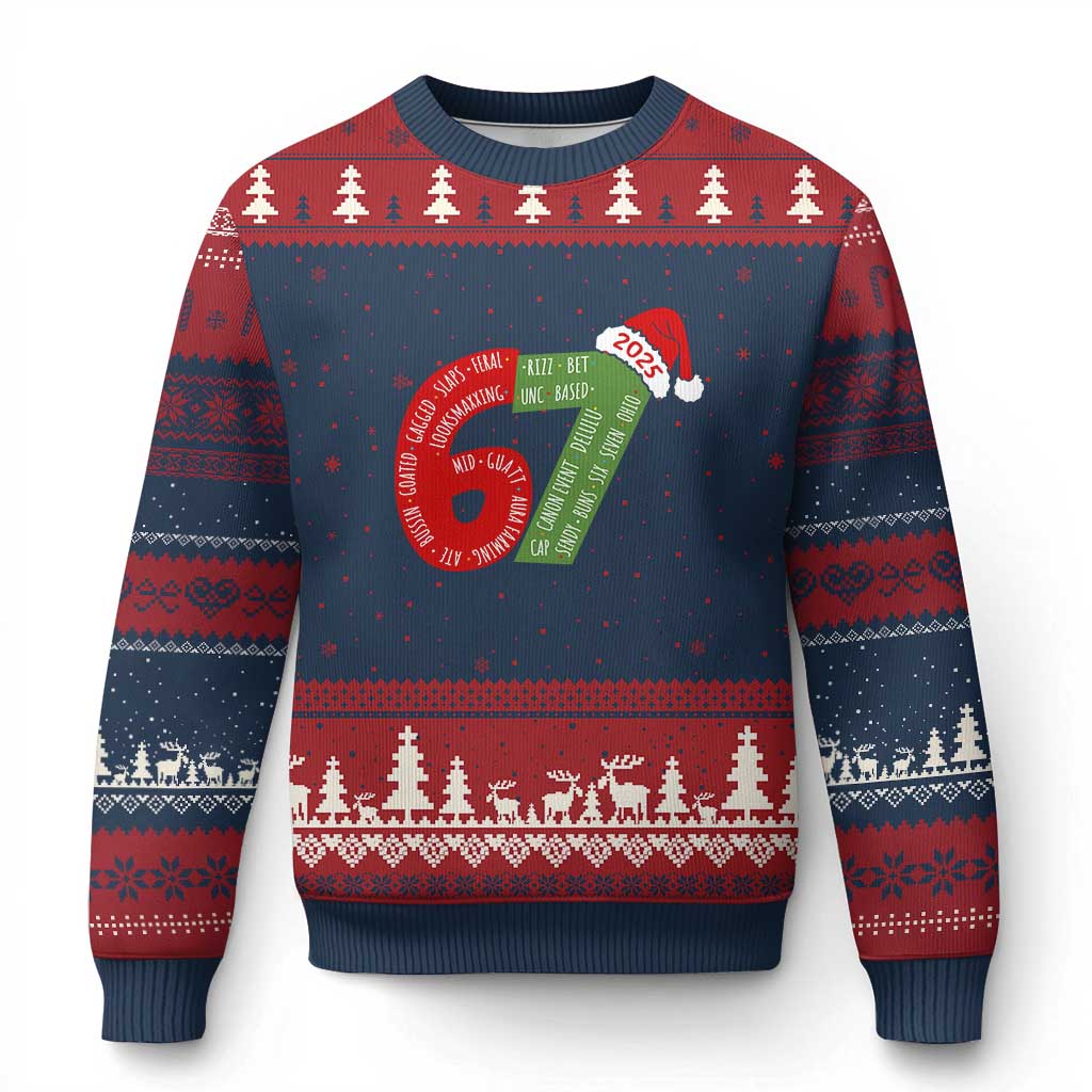 Funny 67 Xmas Ugly Christmas Sweater Rizz Aura Farming Bussin Six Seven Meme Gen Alpha - Print Your Wear