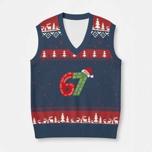 Funny 67 Xmas V-Neck Knit Sweater Vest Rizz Aura Farming Bussin Six Seven Meme Gen Alpha TS11 Navy Red Print Your Wear