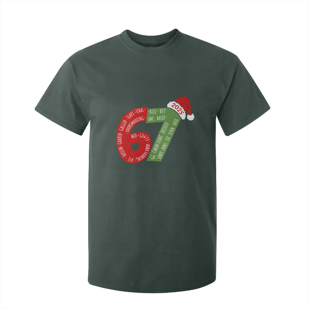 Funny 67 Christmas T Shirt For Kid Rizz Aura Farming Bussin Six Seven Meme Gen Alpha TS11 Dark Forest Green Print Your Wear