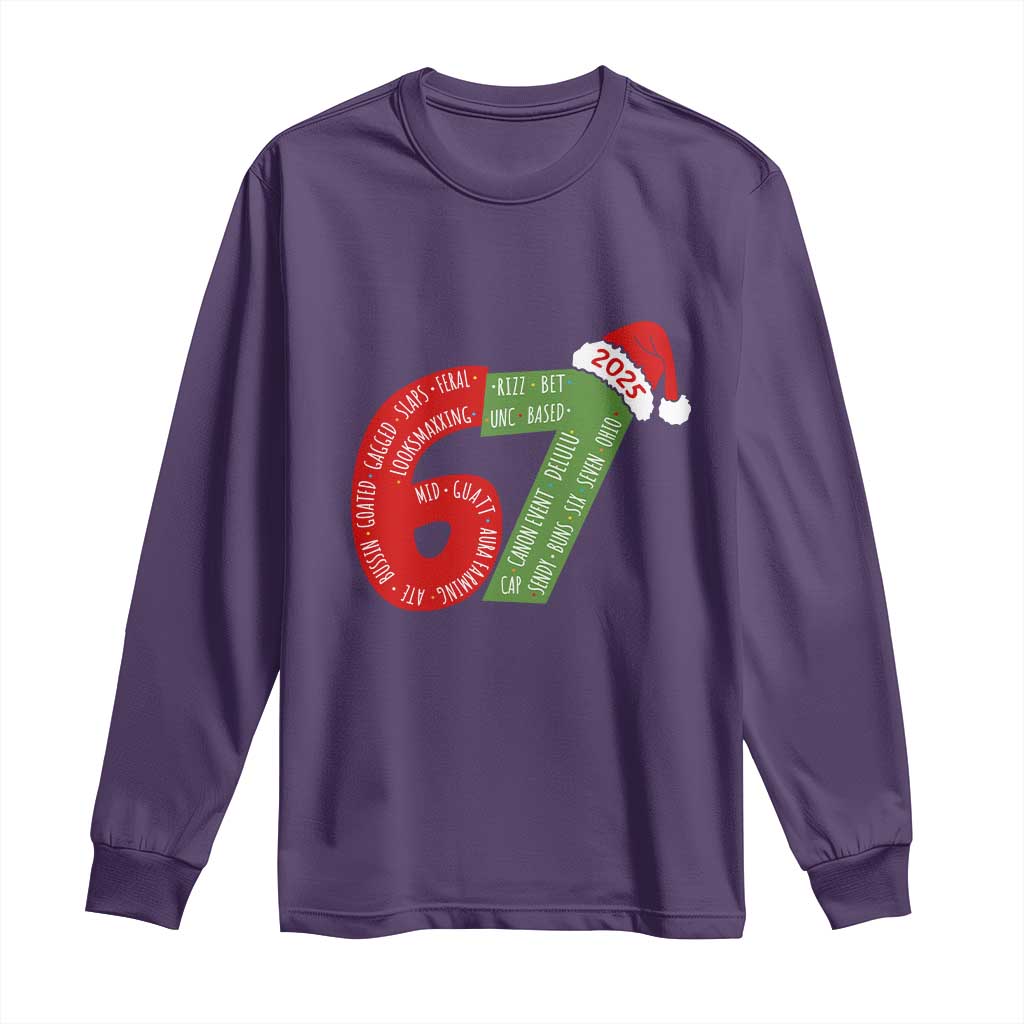 Funny 67 Christmas Long Sleeve Shirt Rizz Aura Farming Bussin Six Seven Meme Gen Alpha TS11 Purple Print Your Wear