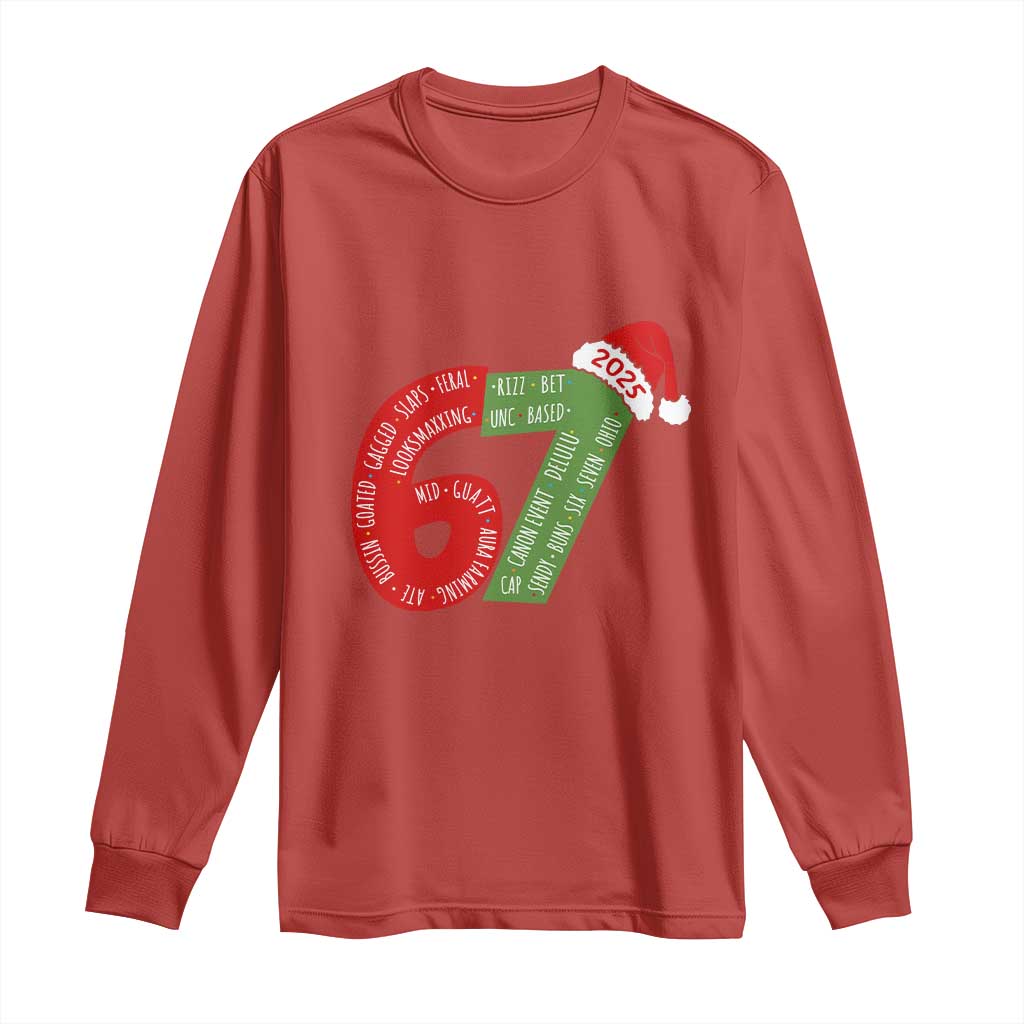 Funny 67 Christmas Long Sleeve Shirt Rizz Aura Farming Bussin Six Seven Meme Gen Alpha TS11 Red Print Your Wear