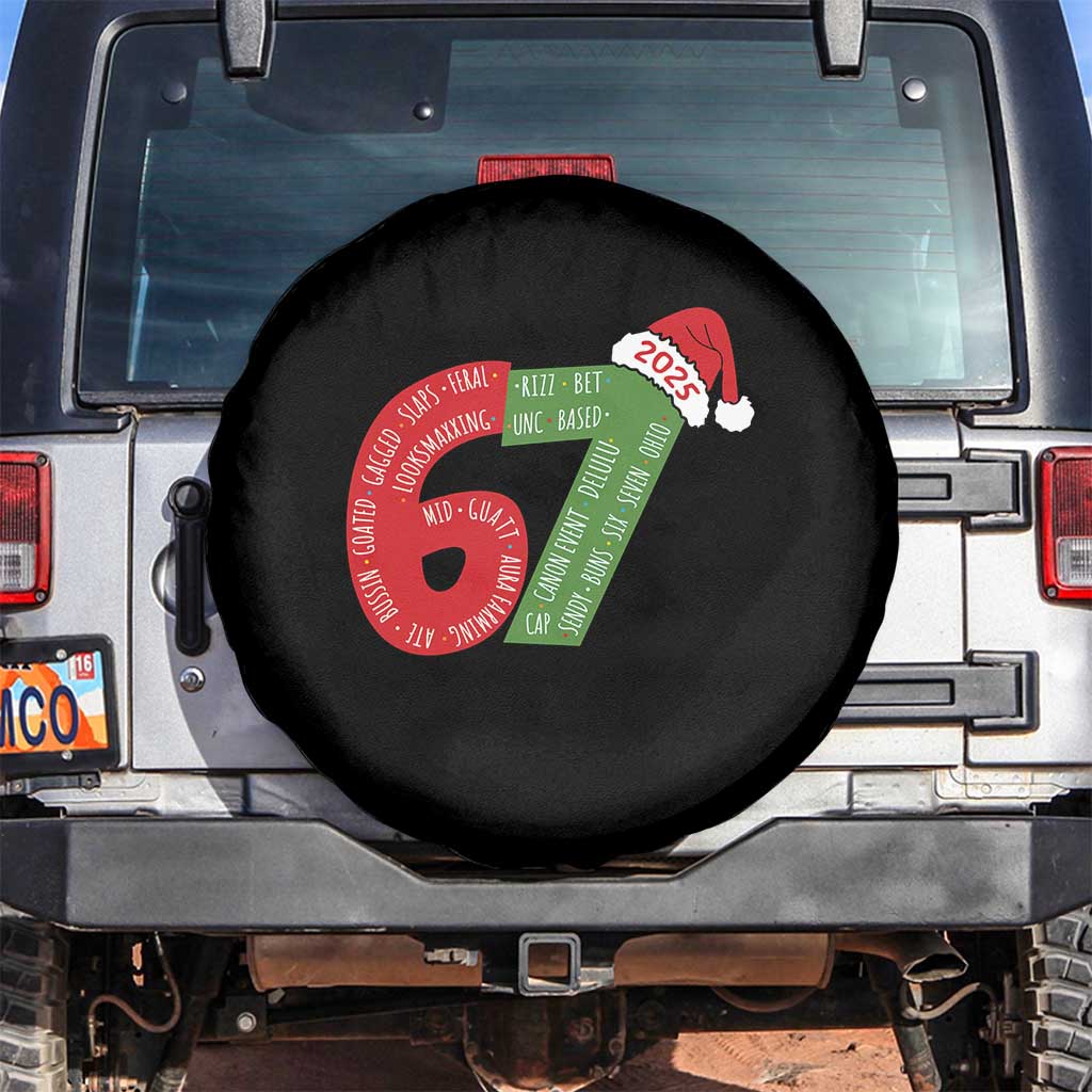 Funny 67 Christmas Spare Tire Cover Rizz Aura Farming Bussin Six Seven Meme Gen Alpha TS11 No hole Black Print Your Wear