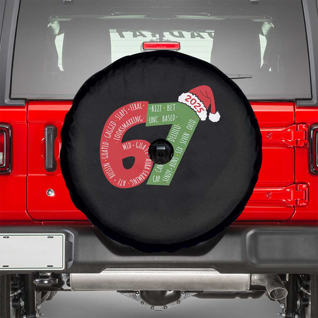 Funny 67 Christmas Spare Tire Cover Rizz Aura Farming Bussin Six Seven Meme Gen Alpha TS11 Black Print Your Wear