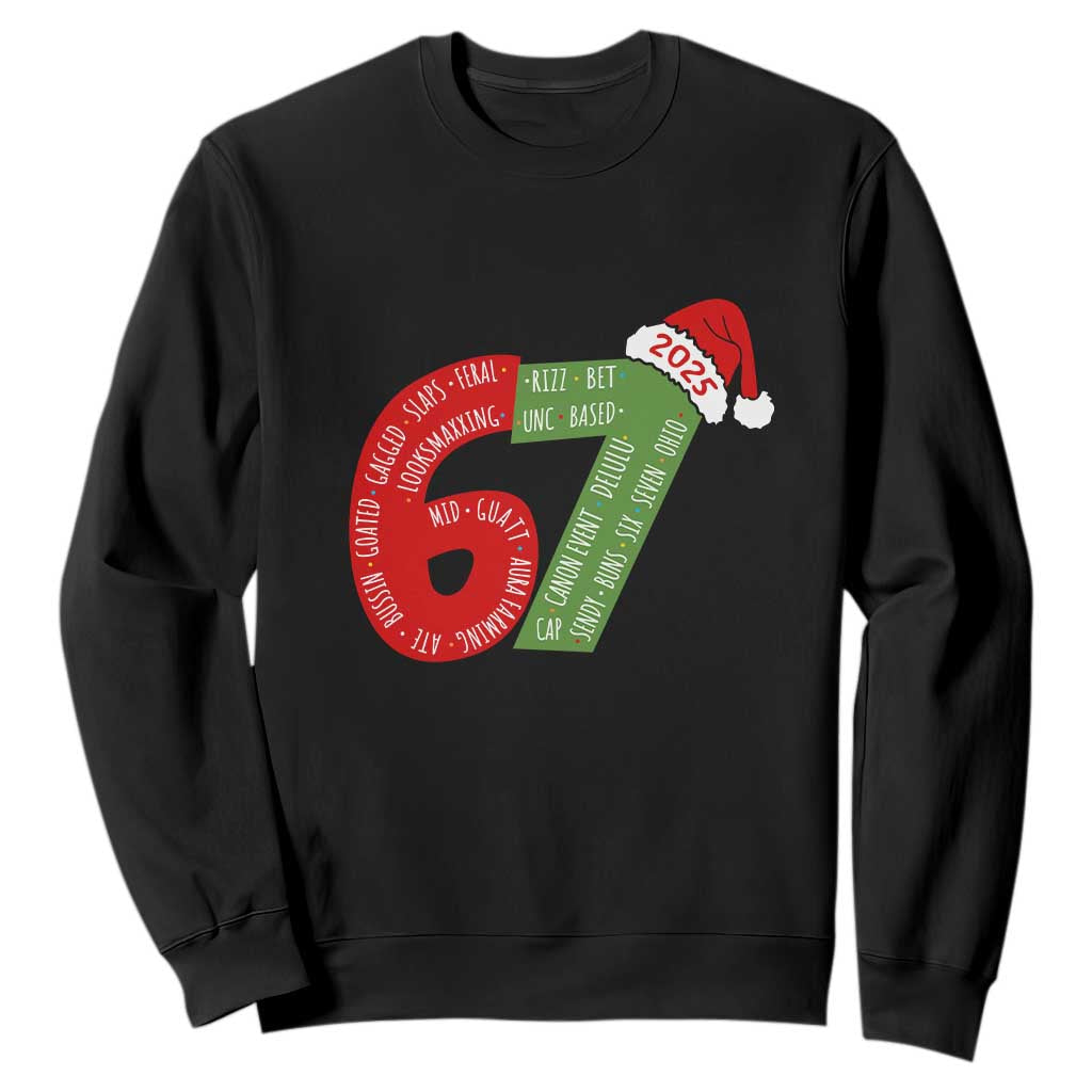 Funny 67 Christmas Sweatshirt Rizz Aura Farming Bussin Six Seven Meme Gen Alpha TS11 Black Print Your Wear