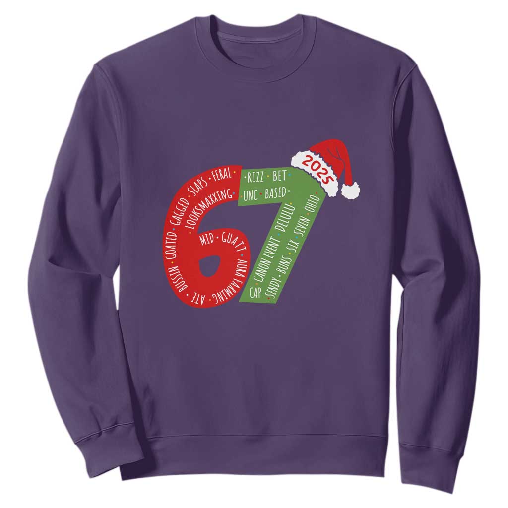 Funny 67 Christmas Sweatshirt Rizz Aura Farming Bussin Six Seven Meme Gen Alpha TS11 Purple Print Your Wear