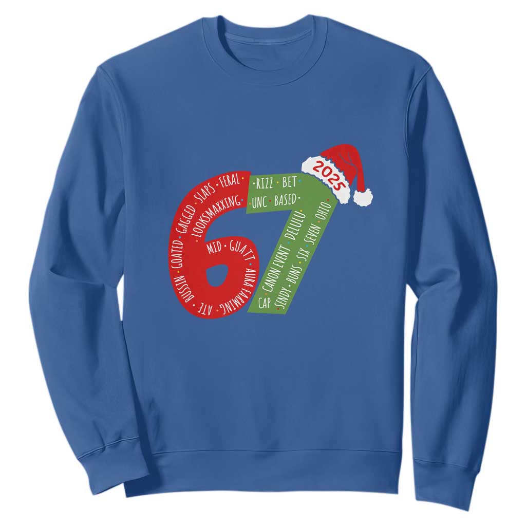 Funny 67 Christmas Sweatshirt Rizz Aura Farming Bussin Six Seven Meme Gen Alpha TS11 Royal Blue Print Your Wear