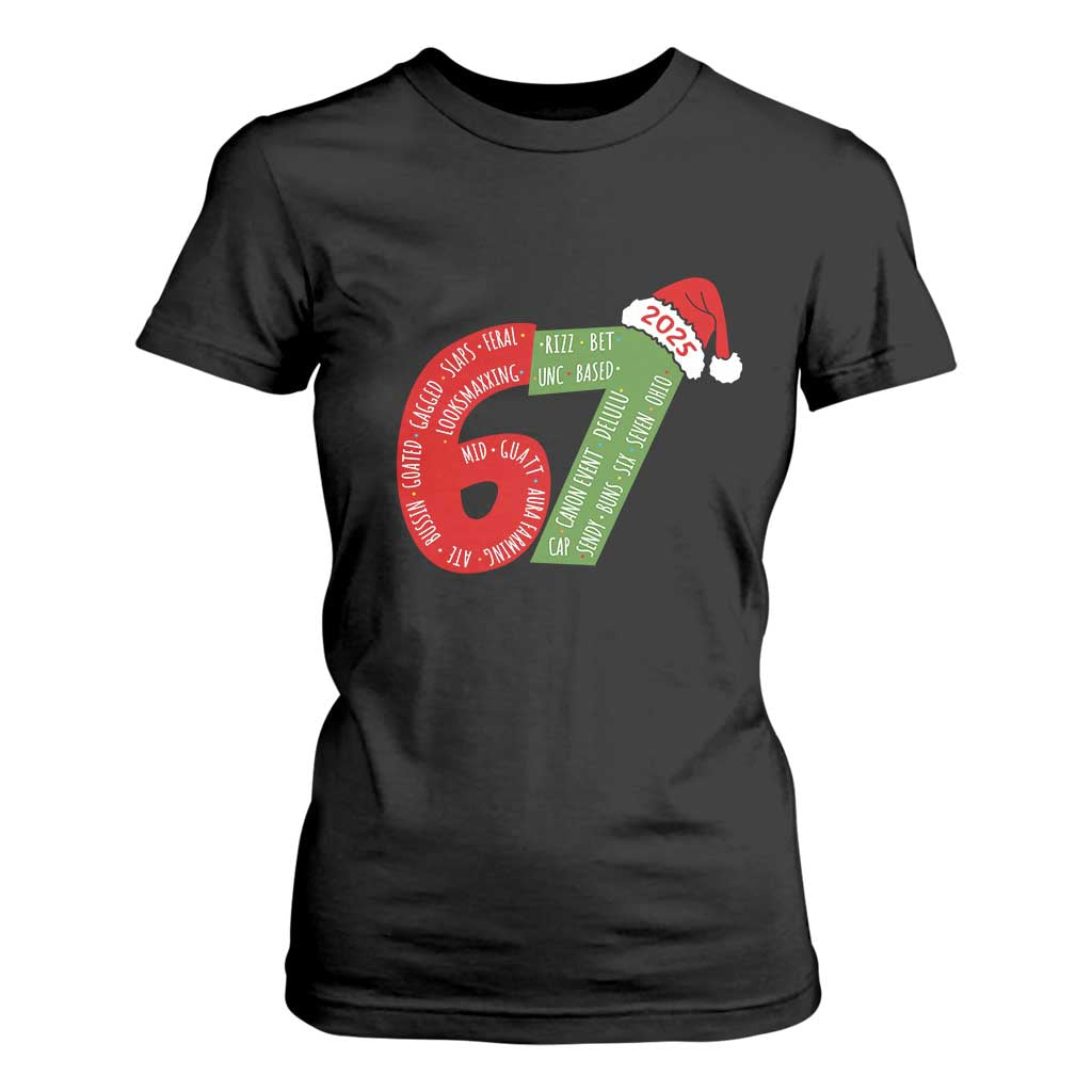 Funny 67 Christmas T Shirt For Women Rizz Aura Farming Bussin Six Seven Meme Gen Alpha TS11 Black Print Your Wear